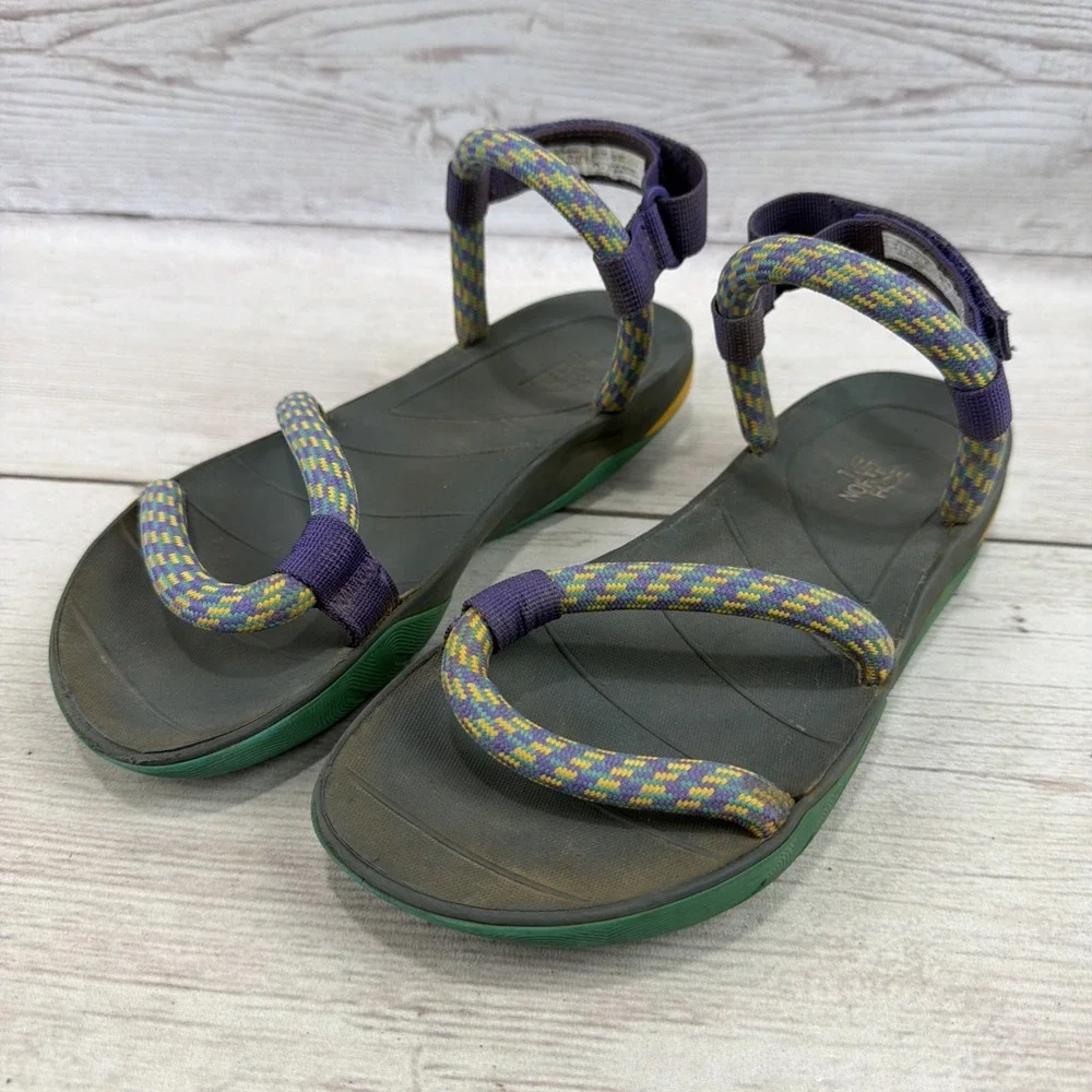 The North Face Women's 8 Skeena Outdoor Rope Sandals Gray Teal Purple Yellow